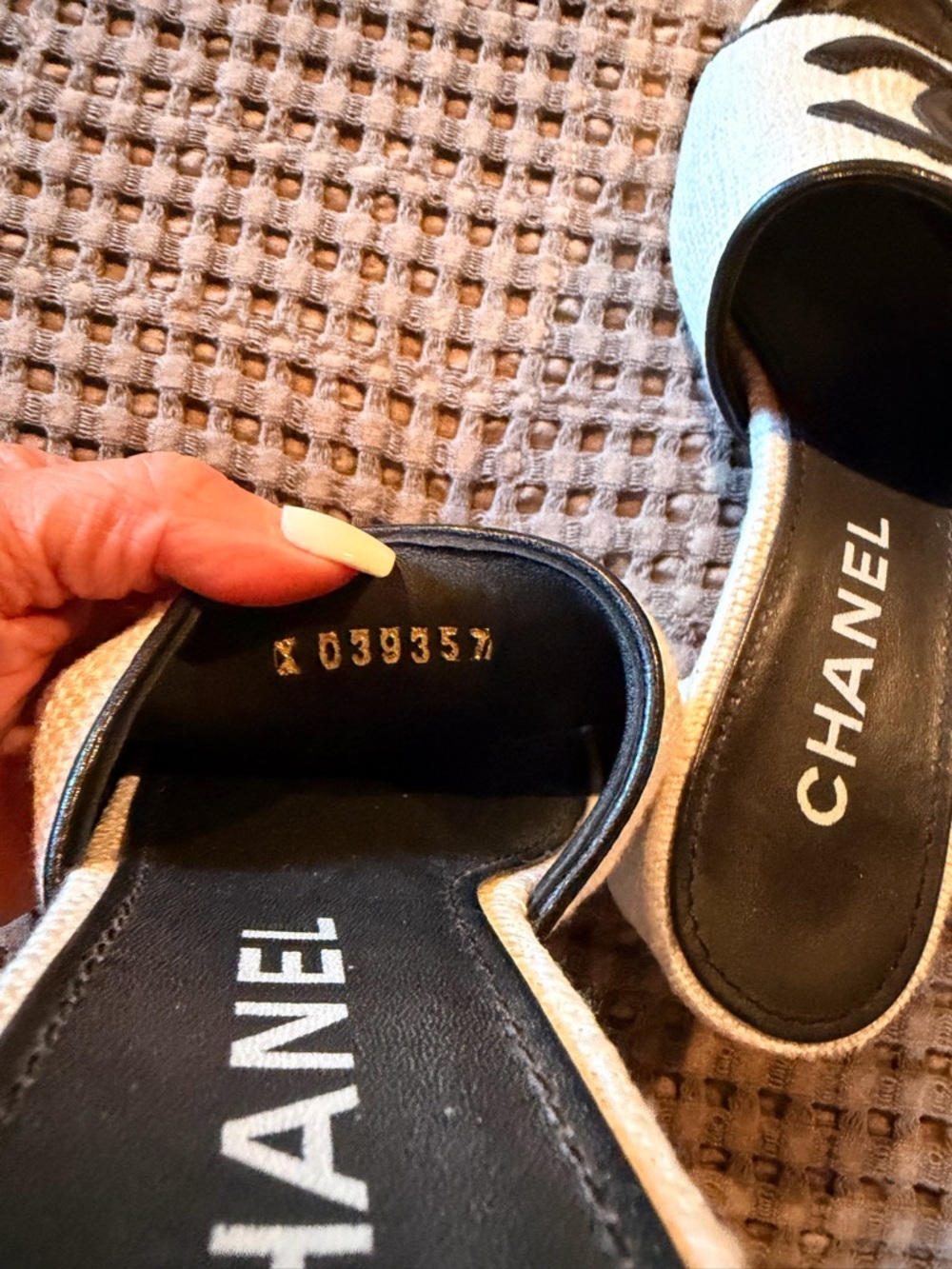 CHANEL Women's Off White and Black Slide Sandals - Picture 4 of 10